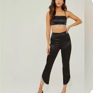 Black Cropped Pants with High Waist and Straight Leg Cut